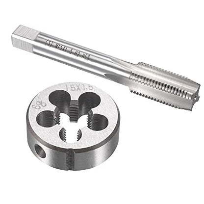 uxcell M15 x 1.5mm Metric Tap and Die Set, Machine Thread Screw Tap with Round Threading Die, Tap & Die Kit for Nut Screw Bolt Thread Repair - size: M15 x 1.5mm