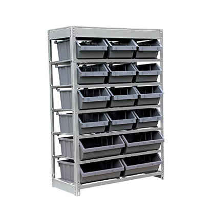 King's Rack Bin Rack Storage System Heavy Duty Steel Rack Organizer Shelving Unit w/ 16 Plastic Bins in 6 tiers - size: 6 Tiers - 16 Bins