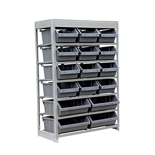 King's Rack Bin Rack Storage System Heavy Duty Steel Rack Organizer Shelving Unit w/ 16 Plastic Bins in 6 tiers - size: 6 Tiers - 16 Bins