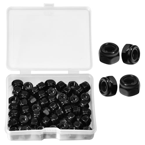 50Pcs M4 x 0.7mm Locknuts, Metric Self-Lock Nylon Inserted Hex Lock Nuts Black Zinc Plated 304 Stainless Steel Self Clinching Nut for Auto, Machine, Furniture, Tiny Nut with Storage Box - size: M4-Black