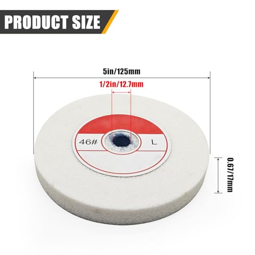 1 Piece Benchtop Grinding Wheel, 5 Inches, Suitable for Grinding Alloy Steel, Hardened Steel, High Carbon Steel and Other Metals. 46 Grit, 1/2" Mandrel Hole, 0.67" Thickness (White Corundum)