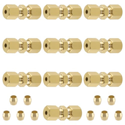 10Pcs 1/8" OD x 1/8" OD Compression Union Fitting - size: 10Pcs-1/8" Union