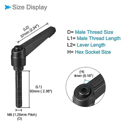Clamping Lever Handles, M8 x 60mm Male Thread, Adjustable Quick Release Locking Rotating Bolt Knobs Black - (Applications: for Lathe Machinery), 3-Pieces - size: M8 x 60mm