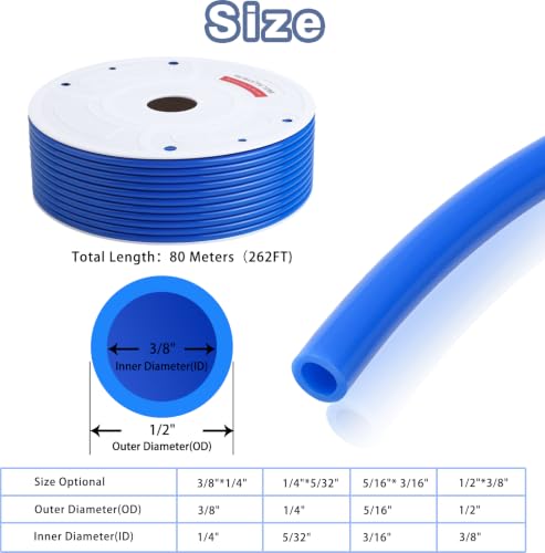 VerRich Pneumatic Tubing Pipe PU Hose Blue 1/2"OD x 3/8"ID 262FT 80M - color: Blue, size: OD1/2"*ID3/8" 262 FT (80 Meters)