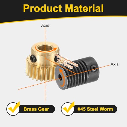 uxcell Worm Gear Set Right Rotation 25T 0.5 Module 1:25 Reduction Rate - size: Gear-5mm, Rod-3mm Bore, style: 0.5M-25T