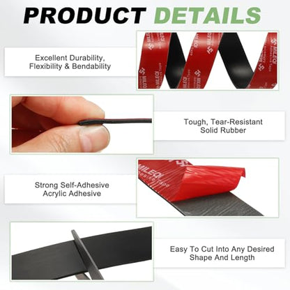 PATIKIL Neoprene Rubber Strip 1-1/5"W x 1/16"T x 3.3FT L Self Adhesive 2Pcs - size: 1-1/5" x 1/16" x 3.3FT