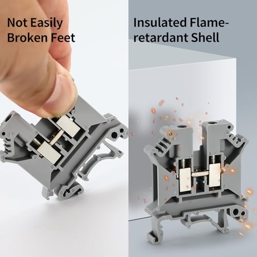 100pcs UK-5N Din Rail Terminal Blocks Wire Ground Application for 800V 24-10AWG 4mm Electrical Distribution Box Connector Screw Solar Power System Project PLC Industrial Control Automation DIY CNC RV - color: 100psc NewGray