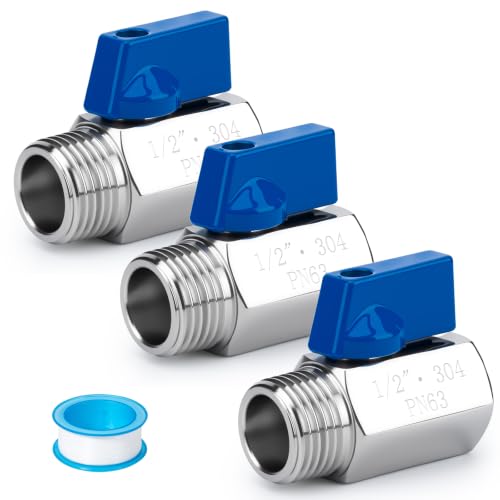 3 Pack 1/2" Mini Ball Valve, 304 Stainless Steel FNPT x MNPT Shut Off Valve - size: 0.5 Inch