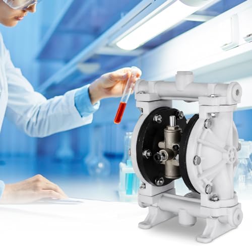 VEVOR Air-Operated Double Diaphragm Pump, 1/2 in Inlet & Outlet, Polypropylene Body, 2.5 GPM & Max 80PSI, PTFE Diaphragm Pneumatic Transfer Pump for Petroleum, Diesel, Oil & Low Viscosity Fluids - size: 2.5 GPM