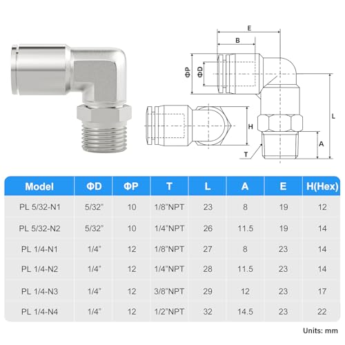TAILONZ 304 Stainless Steel 1/4" x 3/8" NPT Push to Connect Elbow 5Pcs - size: 1/4''OD 3/8''NPT