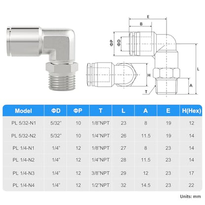 TAILONZ 304 Stainless Steel 1/4" x 3/8" NPT Push to Connect Elbow 5Pcs - size: 1/4''OD 3/8''NPT