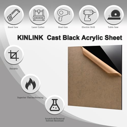 KINLINK 20x24 Plexiglass Sheets 1/8 inch Thick - 3mm Black Cast Acrylic Sheet, Plastic Board Polycarbonate Sheet for DIY Project, Craft, Table Top, Acrylic Sign and Wedding Invitation 4 Pack - color: Black, size: 20x24
