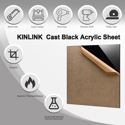 KINLINK 18x24 Plexiglass Sheets 1/8 inch Thick - 3mm Black Cast Acrylic Sheet, Plastic Board Polycarbonate Sheet for DIY Project, Craft, Table Top, Acrylic Sign and Wedding Invitation 4 Pack - color: Black, size: 18x24