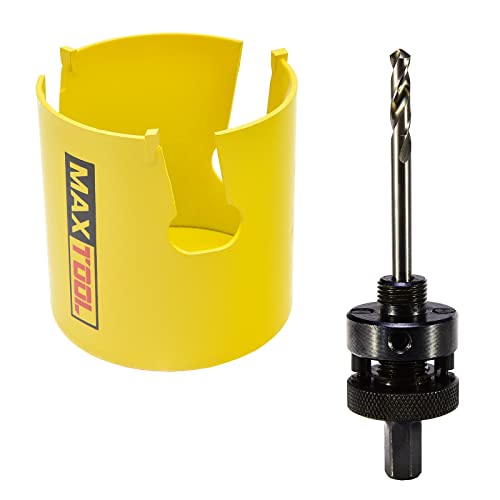 MaxTool 2-1/4" TCT Hole Saw 57mm Carbide Tip Holesaw 2.25" Deep with 5/8-18 Thread Arbor Pilot Drill 3-Piece for Tough Abrasive Material; CT00Y57R216A
