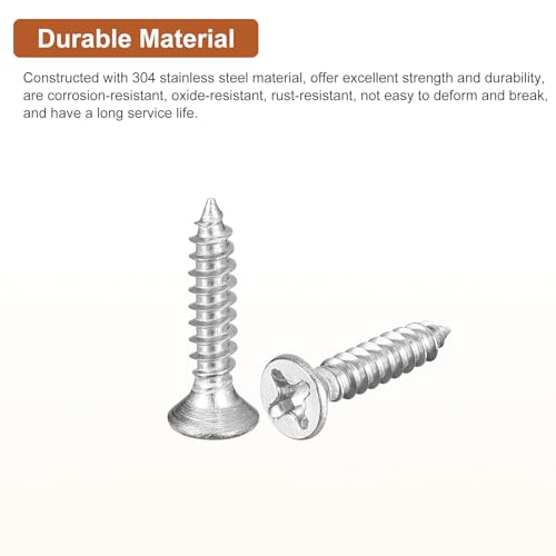 DTGN 100Pcs M3x16mm Flat Head Wood Screws, 304 Stainless Steel Phillips Self Tapping Screws - Good for Woodworking, Furniture - Silver - size: M3x16mm
