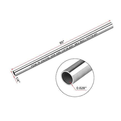316/316L Stainless Steel Seamless Tubing 1/4" OD × 0.028" Wall × 80" Length Tube Annealed ASTM A269 (3pcs) - size: 1/4" OD × 0.028" Wall × 80" L