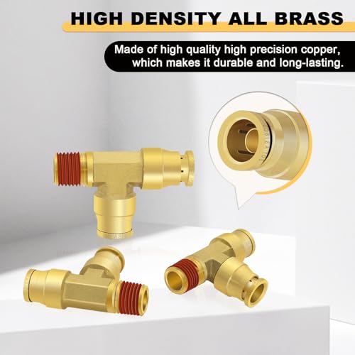 Siptenk 3/8" OD Tube x 1/4" Side NPT Thread Tee Brass Air Line Fittings - color: 3/8" OD & 1/4" Side NPT Tee