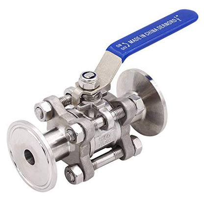 DERNORD Sanitary Ball Valve Fits 1.5" Tri-Clamp Clover Stainless Steel 304, PTFE Lined, Two Way & Three Piece (0.5 Inch Tube OD Quick Clamp) - size: 1/2 Inch Tube OD Quick Clamp