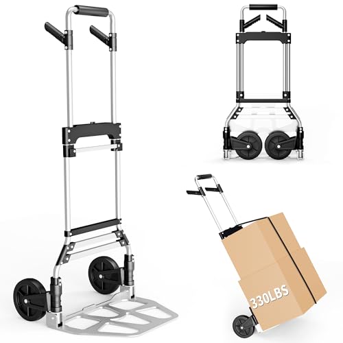 DIAMONDFORGE Folding Hand Truck Dolly Cart, 330 LBS Capacity Heavy Duty Foldable Dolly Cart with Wheels and 360° Rotating Handle, Aluminum Portable Handcart for Moving Boxes, Shopping, Black - color: Silver Black, size: 330 lbs