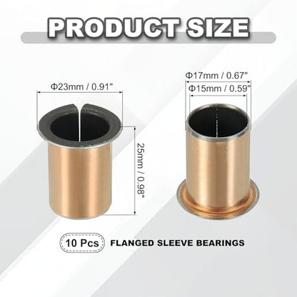 uxcell 10Pcs Flanged Sleeve Bearing 15mm Bore x 17mm OD x 25mm Length - size: 15x17x25mm, 23mm Flange Dia x 1.0mm Flange t