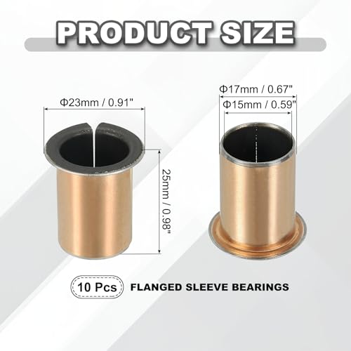 uxcell 10Pcs Flanged Sleeve Bearing 15mm Bore x 17mm OD x 25mm Length - size: 15x17x25mm, 23mm Flange Dia x 1.0mm Flange t