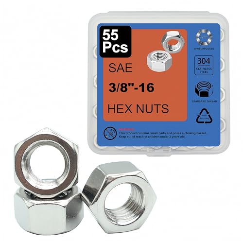 55Pcs 3/8-16 Hex Nuts, 304 Stainless 3/8 Nut, Coarse Thread 3/8 Nuts - size: SAE 3/8-16---55Pcs