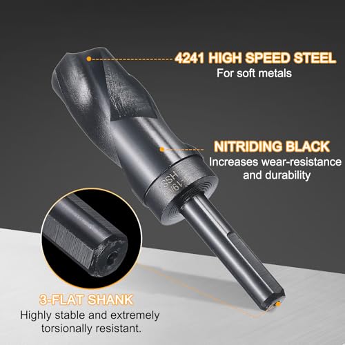 HARFINGTON 1-19/64" Drill Bit 1/2" Reduced Shank 3-Flat 4241 HSS 118° - size: 1-19/64" with 1/2" Shank