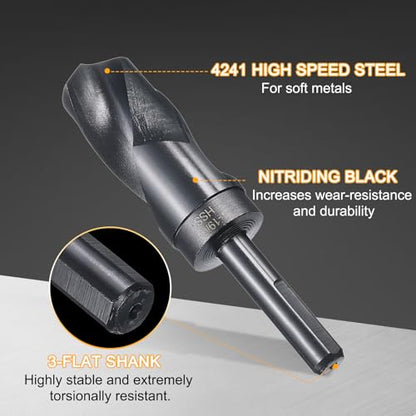 HARFINGTON 1-19/64" Drill Bit 1/2" Reduced Shank 3-Flat 4241 HSS 118° - size: 1-19/64" with 1/2" Shank