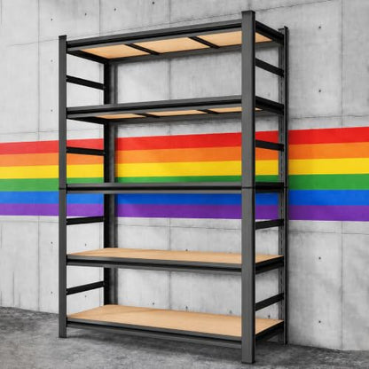 Garage Shelving, 3000 LBS Heavy Duty Metal Storage Shelves with Anti-Fall Rails, 5-Tier Adjustable Wooden Storage Rack for Garage, Warehouse, Basement, 36" W x 16" D x 72" H - size: Wooden 36" W x 16" D x 72" H