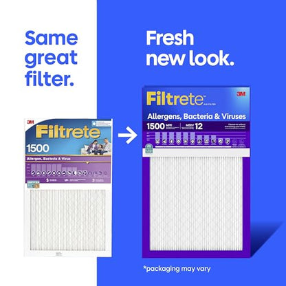 Filtrete 14x14x1 Air Filter, MERV 12, MPR 1500, 2 HVAC Filters - size: 14x14x1