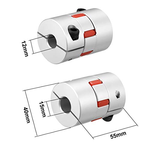 uxcell Shaft Coupling 12mm to 15mm Bore L55xD40 Flexible Coupler Joint for Servo Stepped Motor - size: 12 to 15mm L55xD40