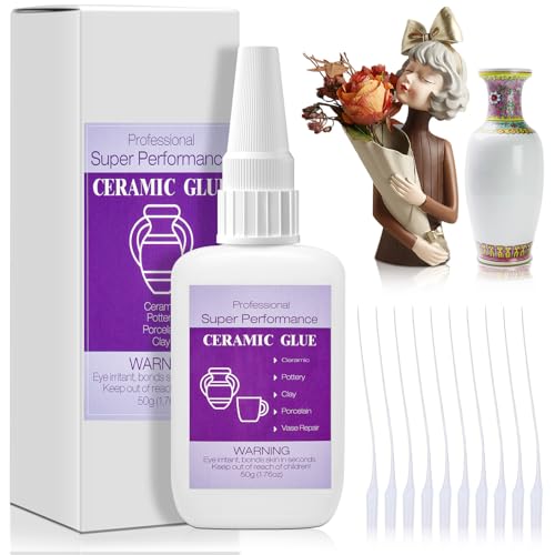 50g Ceramic Glue with Nozzle, Instant Strong Adhesive Glue Fast Drying Super Glue Gel for Porcelain Pottery Repair Bonding Ceramic Clay Vase Tiles DIY Crafts - style: 50g Ceramic Glue