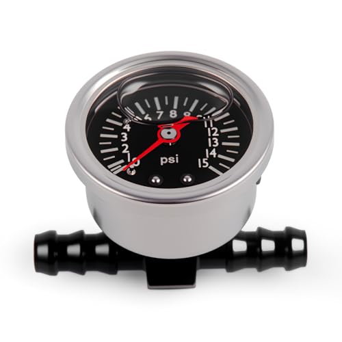 Universal 0-15psi Fuel Pressure Gauge 1/8" NPT Oil Press Gauge with 3/8" Barb Inline Fuel Pressure Gauge Fitting Adapter - size: 0-15Psi