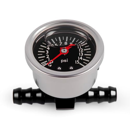 Universal 0-15psi Fuel Pressure Gauge 1/8" NPT Oil Press Gauge with 3/8" Barb Inline Fuel Pressure Gauge Fitting Adapter - size: 0-15Psi