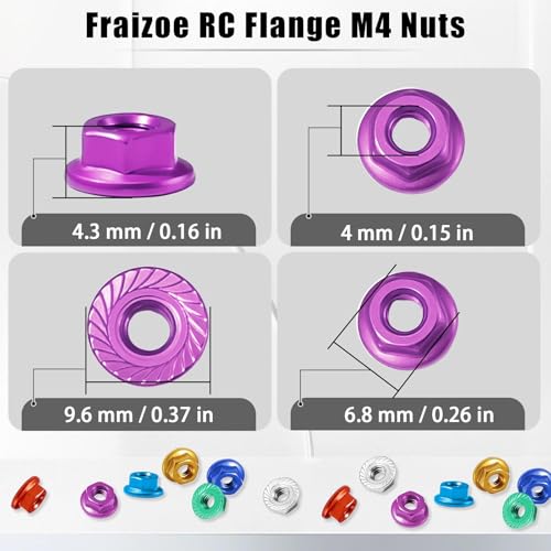 8Pcs Flange M4 Lock Nuts Aluminum for Redcat Axial HSP WLtoys Himoto RC Truck Model Car Upgrade Parts Purple - color: Purple, size: 4Pcs