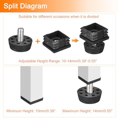 uxcell 8Pcs Inserts for Square Tubes with Leveling Feet, 1.18"x1.18" OD - size: 1.18"x1.18"