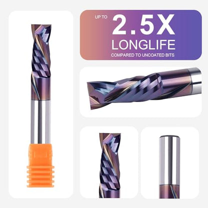 SpeTool Spiral Compression Router Bit with Coating 1/2 Inch Shank 1-1/4 Cutting Diameter Extra Long 3 InchSolid Carbide Router Bit Up Douwn Spiral Router Bits End Mill for CNC Wood Carving - size: 1/2" Dia - 1-1/4" CL -1/2" Shank, style: COMPRESSION CUT