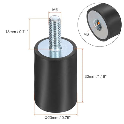 uxcell 6pcs M6x18mm Rubber Isolator Mounts with Studs 20x30mm - size: VD-D20*H30, M6*18