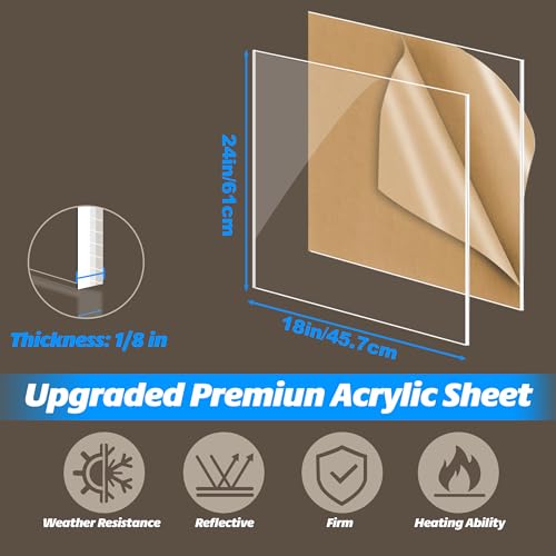 2 Pack 18x24 inch Clear Acrylic Sheets 1/8" Thick - 18x24 Plexiglass Sheets 1/8 inch Thick for Laser Cutting, Signs Board, Crafts, Display Case, Table Top, and Window Glass Alternative - size: 2 Pack 18x24inch 1/8 thick