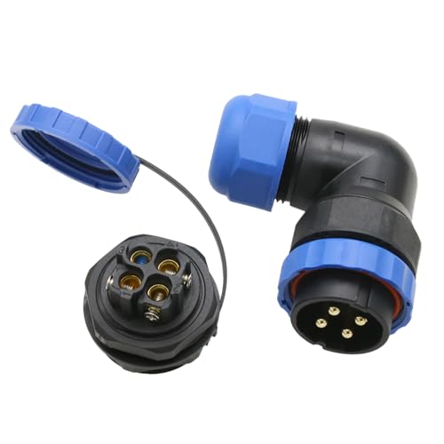 TY28 4 Pin 45A Screw Connection Electrical Power Connector, Female Panel Mount Socket and Male Right Angled 90-Degree Cable Plug, Solder-Free Waterproof Quick-Disconnect for Marine Automotive - color: Panel Mount + 90-degree Plug, size: 4 Pin 45Amp