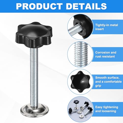 M METERXITY 2-Pack Star Handle Hand Screws, M8x70mm Carbon Steel Thread Star Clamping Knobs with Screws, Pressure Plate and Rubber Pad for Woodworking/Mechanical Equipment [Black] - size: M8 x 70mm