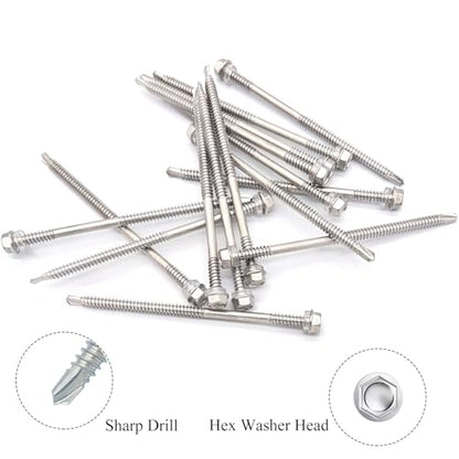 #14 x4-7/8 (1" to 4-7/8" Available) Hex Washer Head Self Drilling Screws, 410 Stainless Steel, Self Tapping Sheet Metal Tek Screws, 15 PCS - size: 15 Pcs #14 x4-7/8"