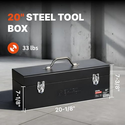 Black Canyon 20 Inch Steel Tool Box, Metal Tool Box, 0.8mm Carbon Steel, Portable & Padlockable, Sturdy & Durable toolbox, Ideal for Trailer, Mechanic, DIY-ers, Car, Workshops, Garages, Repair Shops - size: 20 IN/STL