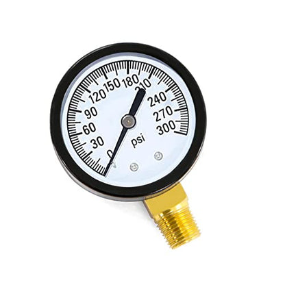 1/4" NPT 300Psi Steel Economical All Purpose Pressure Gauge with Brass Internals 2" Dial Display Bottom Mount - size: 0-300Psi (dry), style: Lower Mount-1/4"NPT