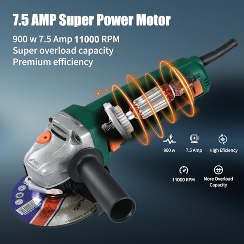 Angle Grinder, 7.5-Amp 4 1/2 Angle Grinder Tool, Variable Speed Angle Grinder, Electric Grinder Power Tools, Polishing and Rust Removal Capabilities, Non-Slip and Shockproof Handle