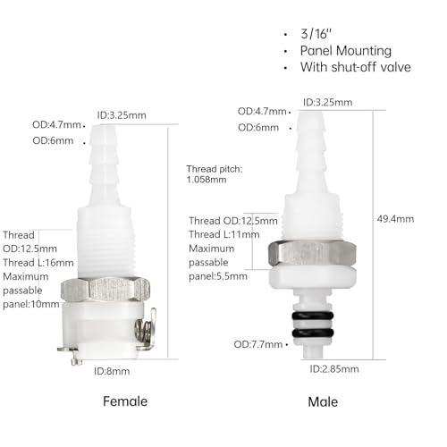 2Pcs 3/16" Plastic Panel Mounting Hose Barb Quick Connector Fittings - size: 3/16 inch