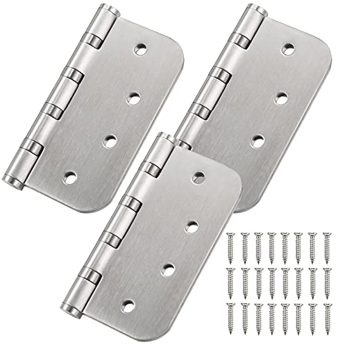 4'' Ball Bearing Door Hinges Stainless Steel Heavy Duty Hinges 4 x 4 inch with 5/8 Inch Radius Corners Commercial Grade 3 Pack (Silver) - color: Silver
