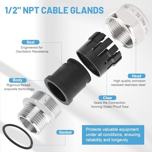 NPT 1/2" Stainless Steel Waterproof Cable Gland IP68, Adjustable 6-12mm - style: NPT 1/2"