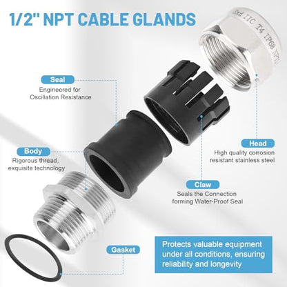NPT 1/2" Stainless Steel Waterproof Cable Gland IP68, Adjustable 6-12mm - style: NPT 1/2"