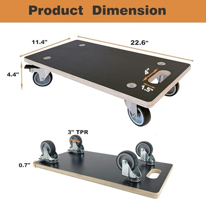 Anti-Slip Plywood Platform Dolly 2 Swivel + 2 Brake Caster Wooden Cart 550 Lbs Capacity (2 Packs per Set) Furniture Transporter Widely Use for Moving Heavy Furnitures,Goods, Green Plants - color: Rectangle With Brake